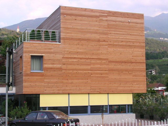 Dřevěná fasáda z sibiřského modřínu v profilu rhombus 19x95 mm